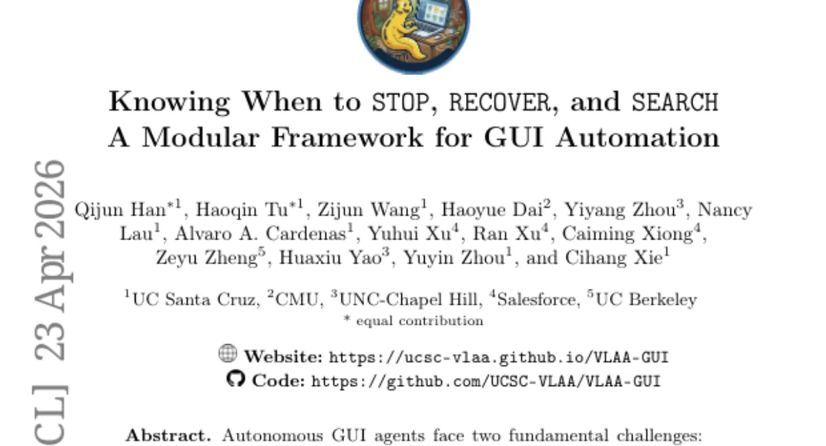 VLAA-GUI: modular framework with Stop, Recover, Search — 77.5% on OSWorld, 61.0% on WindowsAgentArena