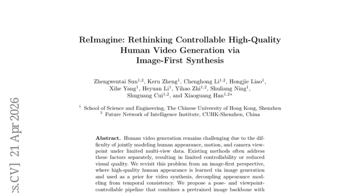 ReImagine: Pose- and viewpoint-controllable human video generation via image-first prior and SMPL-X guidance