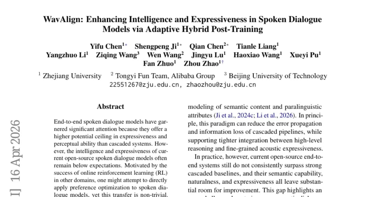 Modality-aware RL post-training improves spoken dialogue — semantic + acoustic gains across benchmarks