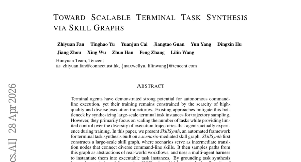 Tencent Hunyuan, SkillSynth 공개 — 시나리오 기반 스킬 그래프로 터미널 에이전트 학습 다양성 향상