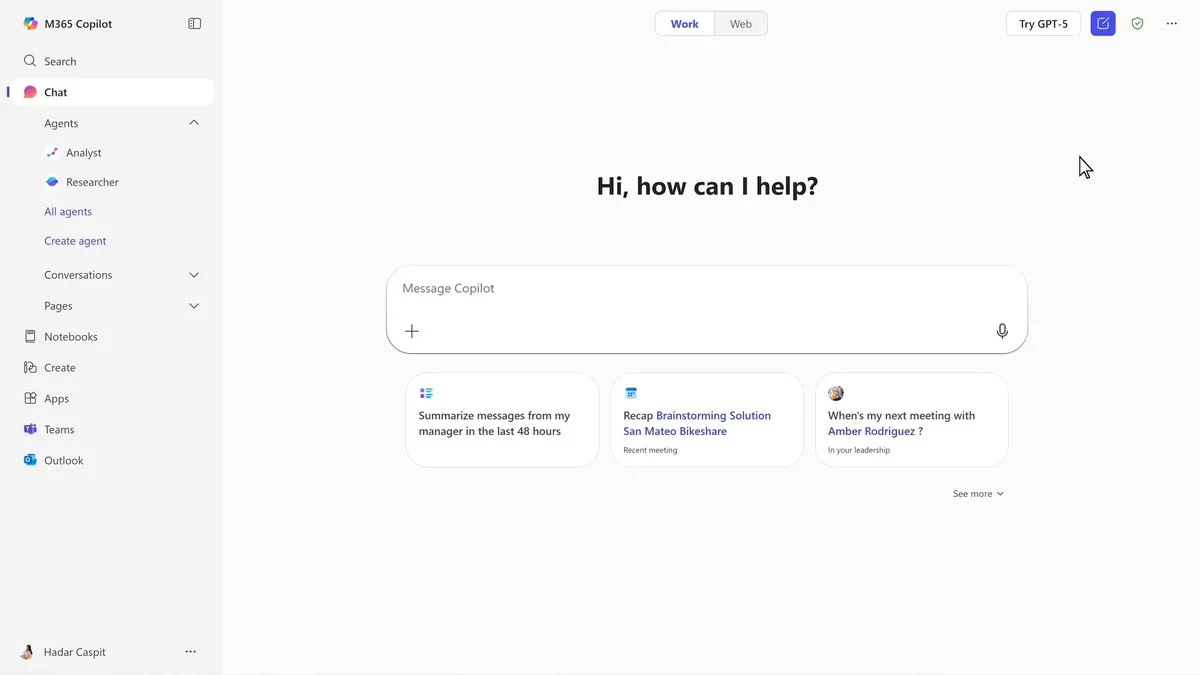 Satya Nadella AI로 업무 시간 분석 — Copilot 실사용 시연