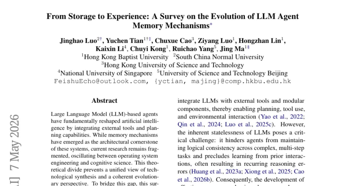 LLM 에이전트 메모리 진화 3단계: 저장-반성-경험, 통합 프레임워크 제안