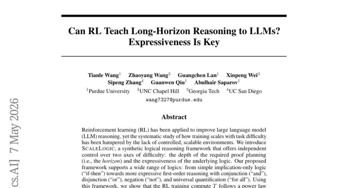 ScaleLogic: RL 기반 LLM 추론 훈련, 과제 난이도에 따른 스케일링 법칙 발견